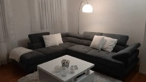 Ülőgarnitúra tárolóhellyel, szürke, szövet, balos, BUTON R