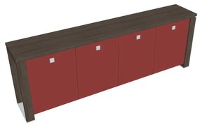 Verno+ alacsony szekrény 260 x 46 x 90 cm, üvegajtó, antracit tölgy / piros