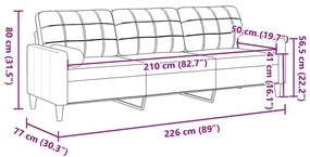 3 személyes sötétszürke bársony kanapé díszpárnákkal 210 cm