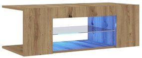 kézműves tölgy szerelt fa TV-szekrény LED-ekkel 90x39x30 cm