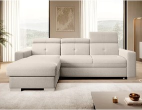 Bézs kinyitható-tárolóhelyes sarokkanapé (bal oldali-heverő résszel) Fresia – ELTAP