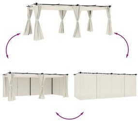 krémszínű acél pavilon függönyökkel 6 x 3 m