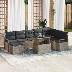 Kerti Kanapé Szett 9 pcs Szürke Poli rattan és porbevonatú acél