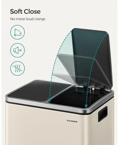 SONGMICS konyhai szemetes, 2 x 15 literes dupla kuka szelektív hulladékgyűjtéshez, homokbézs és fekete színben