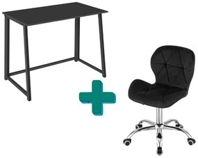 Dolgozószobai szett – összecsukható íróasztal ZARIMO 80×40 cm fekete + irodai szék AVOLA VELVET fekete