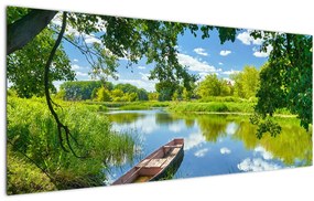 Egy nyári folyó képe hajóval (120x50 cm)