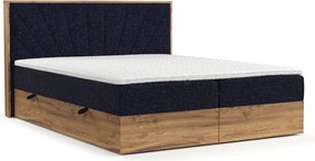 Sötétkék-natúr színű ágyneműtartós boxspring ágy 160x200 cm Asahi – Maison de Rêve