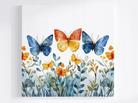 Vászonkép Canvas Akvarell Színes Pillangók Virágok 80x80