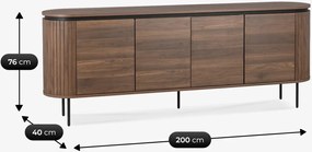 BECK négyajtós komód, 200 cm, dió