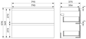 Cersanit Moduo Slim, falra akasztható mosdószekrény 80x38x57 cm, antracit matt, S590-089