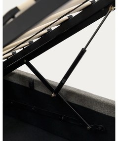 Szürke kárpitozott ágyneműtartós egyszemélyes ágy ágyráccsal 90x200 cm Nahiri – Kave Home