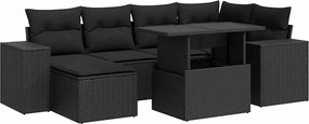 vidaXL 7 részes fekete polyrattan kerti ülőgarnitúra párnával