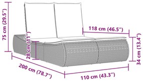 barna polyrattan dupla napozóágy párnával