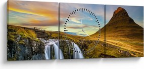 Kép a hegyekről és vízesésekről Izlandon (órával) (90x30 cm)