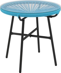 Outsunny Kerek Kerti Kávétábla Műgyanta Rattan Hatású Fém és Edzett Üveg Top Ø 50 x 50 cm Kék | Aosom