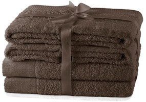Barna frottír pamut törölköző és fürdőlepedő készlet 6 db-os Amari – AmeliaHome