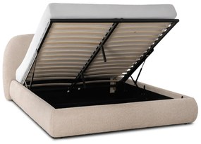 Bézs Bouclé Franciaágy Ágyneműtartóval. 160×200 ROSSO