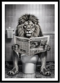 Kép Poszter Keretben Fürdőszoba Wc Oroszlán A Wc-n újság P2537_A4