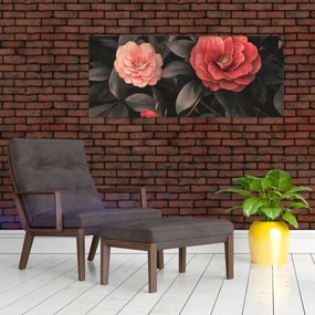 Kép - Vörös virágok sötét háttér előtt (120x50 cm)