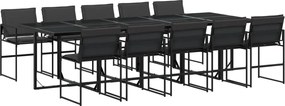 vidaXL 11 részes fekete textilén kerti étkezőgarnitúra párnákkal