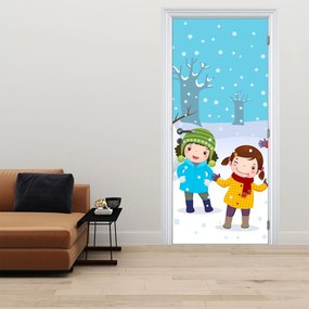 Fotótapéta ajtóra - Téli gyerekszórakozás (95x205cm)