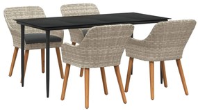 vidaXL Kert étkező szett párnával 5 pcs Világosszürke polirattan