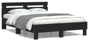 fekete ágykeret fejtámlával és LED-del 135 x 190 cm