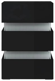 magasfényű fekete szerelt fa LED-es éjjeliszekrény 45x35x67 cm