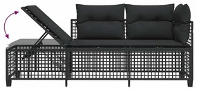 3 részes fekete polyrattan kerti sarokkanapé garnitúra párnával