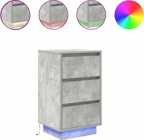 vidaXL betonszürke éjjeliszekrény LED-világítással 38x34x65 cm