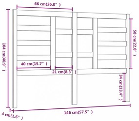 fekete tömör fenyőfa ágyfejtámla 146 x 4 x 104 cm