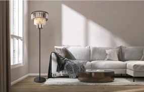 Globo 15695S Állólámpa fém fekete matt, füstszínű/átlátszó üvegkristályok, fekete PVC kábel, lábpedálos kapcsoló a kábelen, ø: 400mm, M: 1600mm, kábel hossza 1800mm, 3x E27 40W 230V izzók nélkül