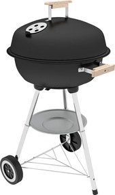 Outsunny Kényelemmel Ellátott Faszenes BBQ Grill Kerekekkel, Porcelán Fedél és Tálca, Fa Fogantyúkkal, 48x56x85 cm, Kültéri Kert, Piknik, Kemping | Ao
