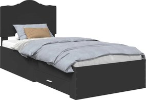 vidaXL Ágykeret fejtámlával fiókkal Fekete 100 x 200 cm Faanyag