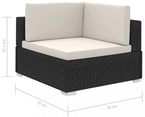 8-részes fekete polyrattan kerti bútorszett párnákkal