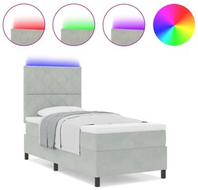 Boxspring Ágy Mattal és LED Fénnyel Szürke 90x200 cm Bársonyos