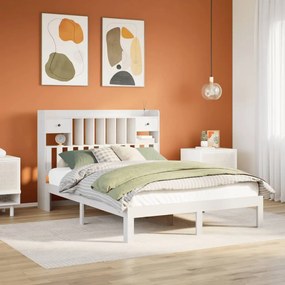 fehér tömör fenyőfa könyvespolcos ágy matrac nélkül 135x190 cm