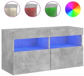 betonszürke falra szerelhető TV-szekrény LED-del 80x30x40 cm