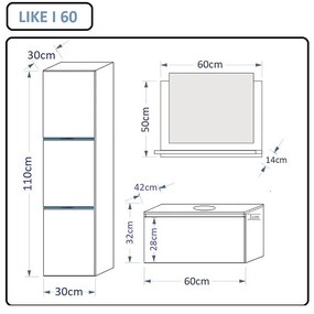 LIKE I 60 Magasfényű fehér fürdőszoba bútor