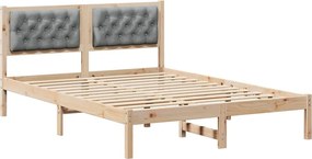 vidaXL Ágykeret fejtámlával Világosszürke 150 x 200 cm Tömör fenyőfa