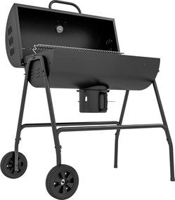Outsunny Fém Kerti Szén Grillsütő BBQ Füstölő Hőmérővel, Állítható Szén Tálca Fogóval, Hordozható Grillsütő Kocsi, 95x71.5x102 cm | Aosom