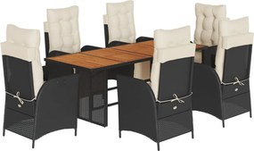 vidaXL 7 részes fekete polyrattan kerti étkezőgarnitúra párnával