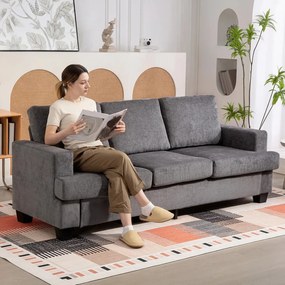 HOMCOM Kanapé, 3 személyes, szövet huzat, acél váz, kárpitozott, 213 x 82 x 90 cm, szürke