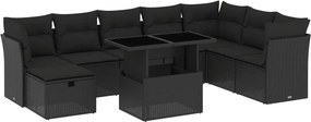 vidaXL 9 részes fekete polyrattan kerti ülőgarnitúra párnákkal