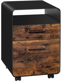 Irodai iratszekrény, gurulós iratszekrény 40 x 58,7 x 45 cm, fekete és rusztikus barna | SONGMICS