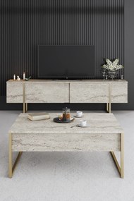 Luxe travertin dohányzóasztal arany vázzal