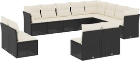 vidaXL 12 részes fekete polyrattan kerti ülőgarnitúra párnákkal