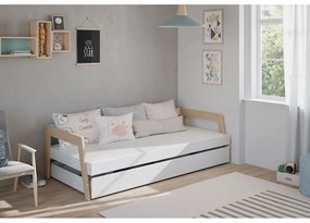 Fehér-natúr színű borovi fenyő gyerekágy kihúzható pótággyal 90x200 cm Carrie – Marckeric
