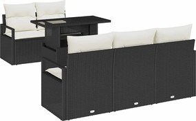 vidaXL Kerti Kanapé Szett párnával tárolóval 6 pcs Fekete Poli rattan