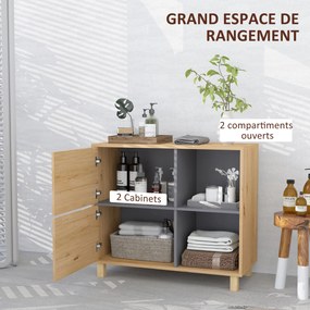 HOMCOM Fürdőszobaszekrény, Tárolószekrény Nyitott Rekeszekkel és Szekrénnyel, Fürdőszobaszekrény méretei: 80L x 35W x 70H cm, természetes fa | Aosom